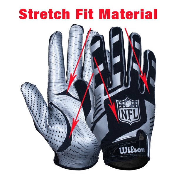 One size (M-XL) Wilson NFL Stretch Fit Receiver Handschuhe - silber